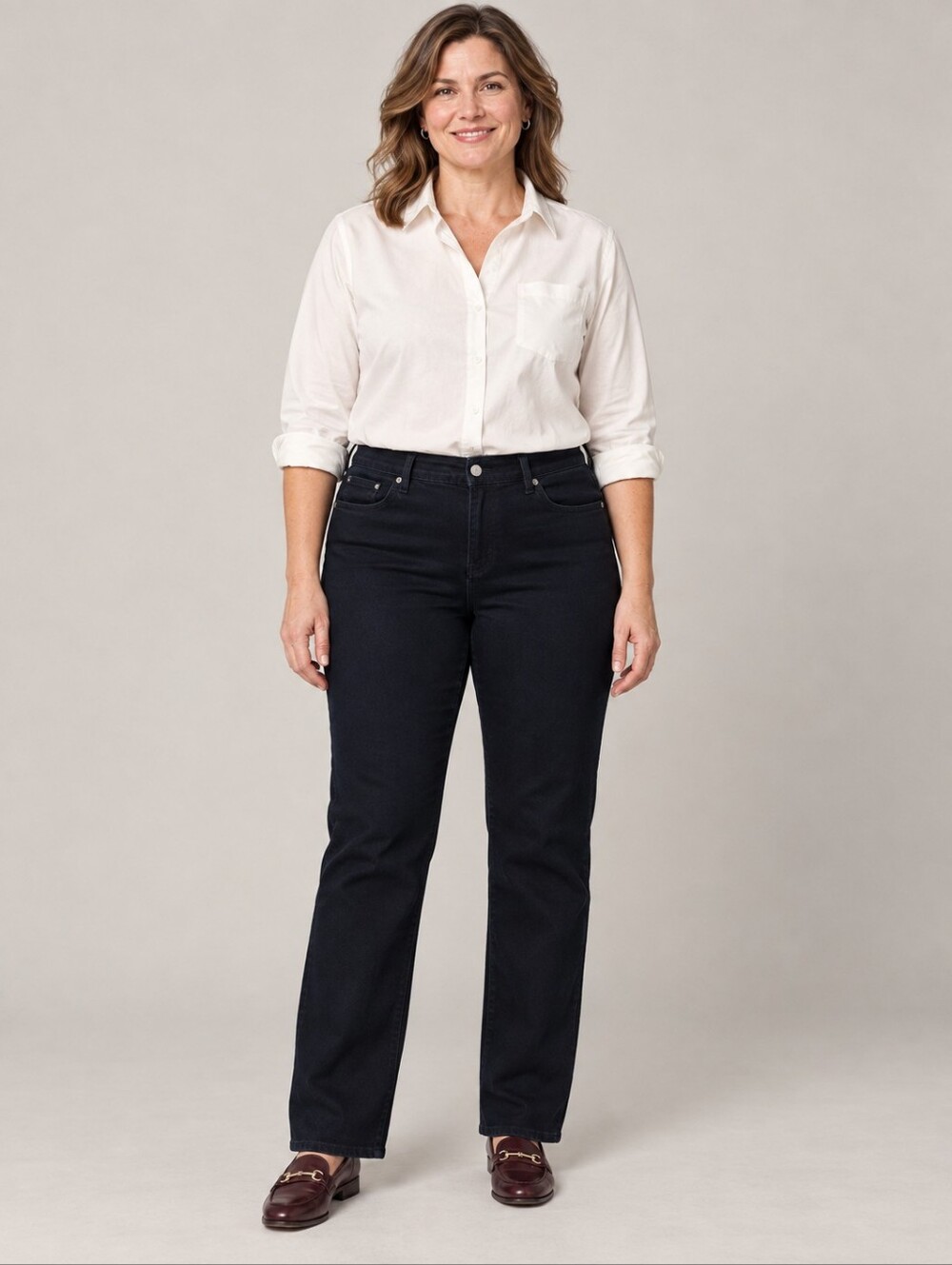NYDJ Marilyn Straight Leg Jeans Size 12 Dark Navy Blue Stretch 32 Inseam - Picture 2 of 9